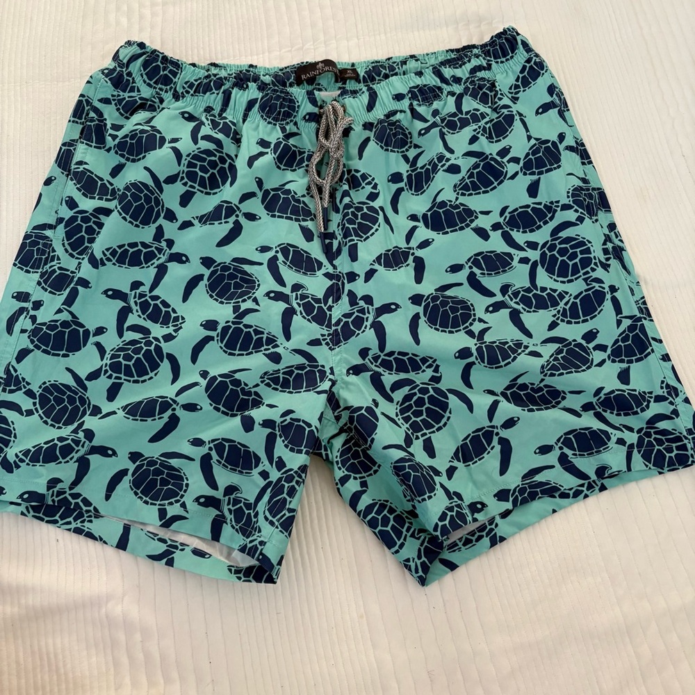 RAINFOREST Aqua and Navy Turtle Swim Trunks